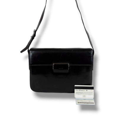 Prada Mirror Calf Leather Shoulder Bag Black
