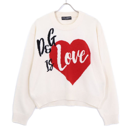 Dolce & Gabbana Ivory Cashmere Heart Crew Neck Knit 44 Sweater