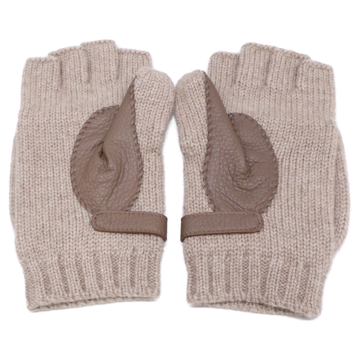 Hermes Lionel Cashmere Knit Deerskin Mittens Sweater Gloves — view 5
