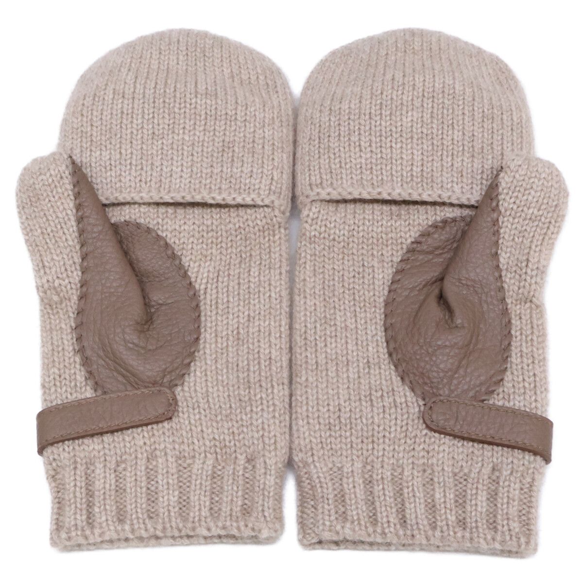 Hermes Lionel Cashmere Knit Deerskin Mittens Sweater Gloves — view 3