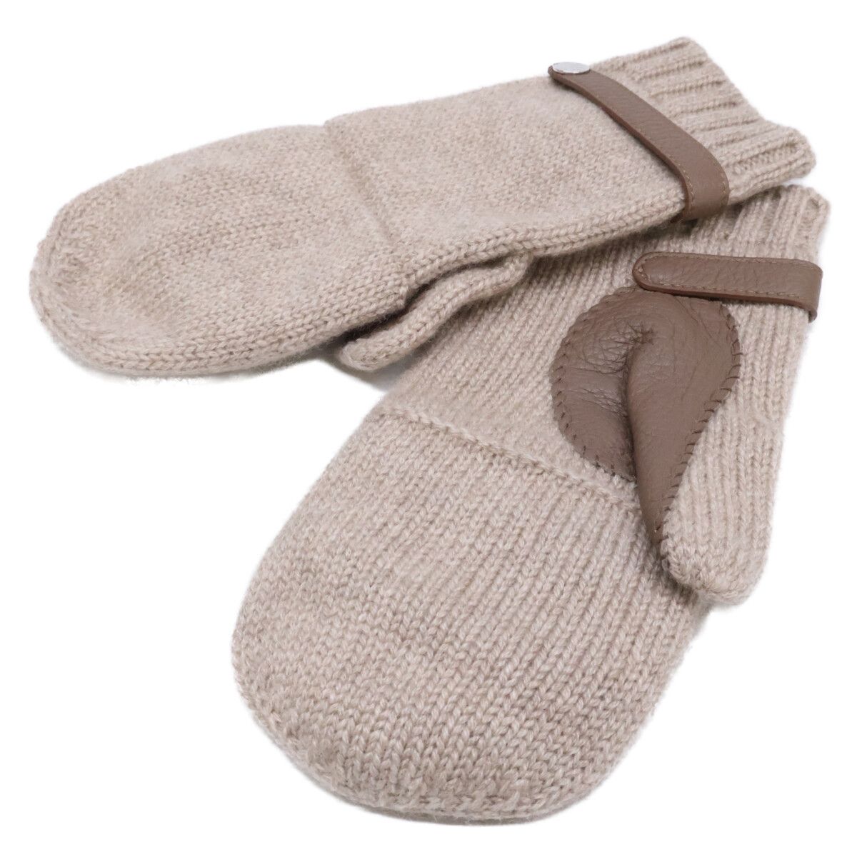 Hermes Lionel Cashmere Knit Deerskin Mittens Sweater Gloves