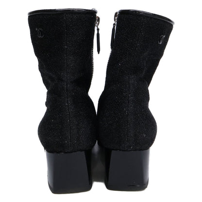 Chanel Square Toe Side Zip Chunky Heels Glitter Boots 37 1 2C — view 3