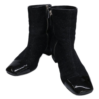 Chanel Square Toe Side Zip Chunky Heels Glitter Boots 37 1 2C