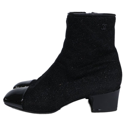 Chanel Square Toe Side Zip Chunky Heels Glitter Boots 37 1 2C — view 2
