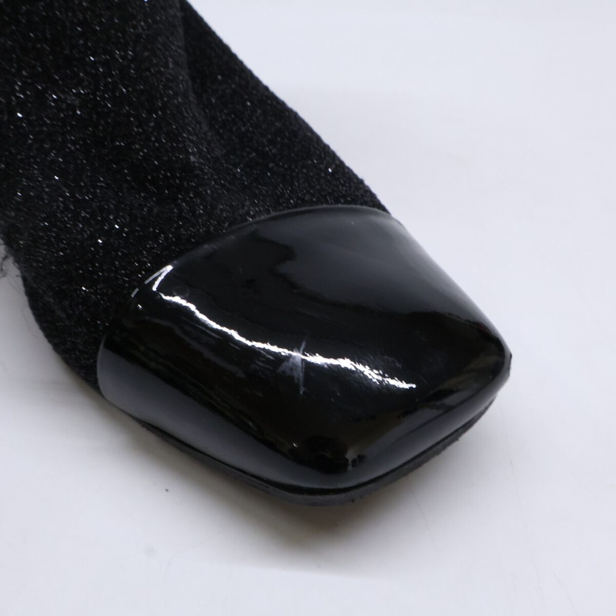 Chanel Square Toe Side Zip Chunky Heels Glitter Boots 37 1 2C — view 7