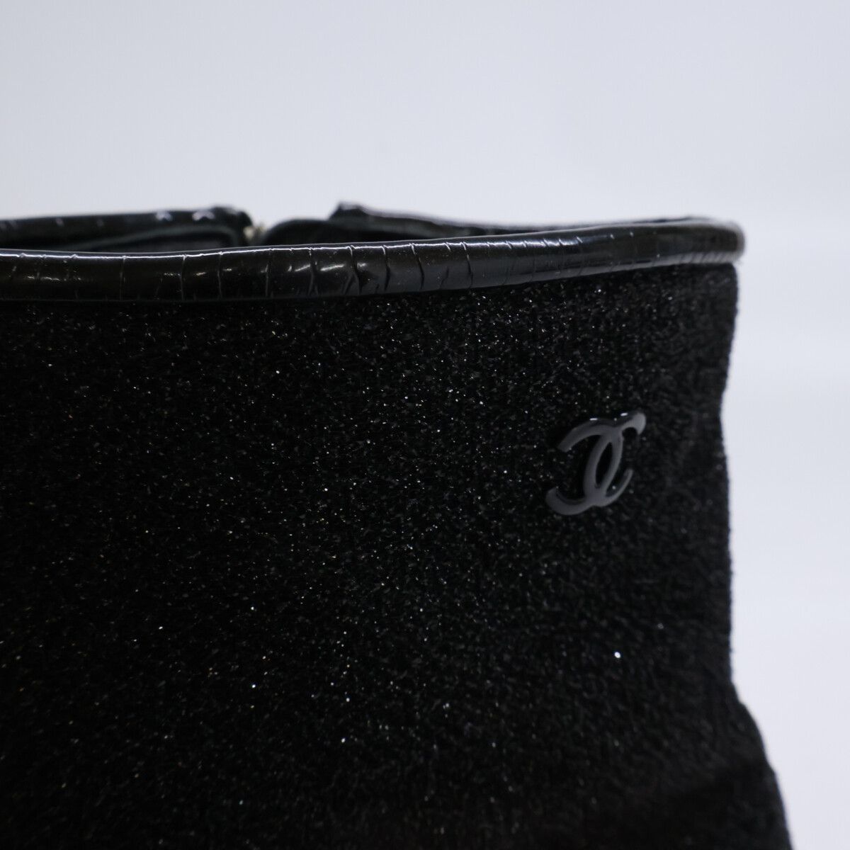 Chanel Square Toe Side Zip Chunky Heels Glitter Boots 37 1 2C — view 8