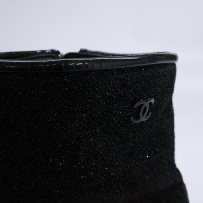 Chanel Square Toe Side Zip Chunky Heels Glitter Boots 37 1 2C — view 8