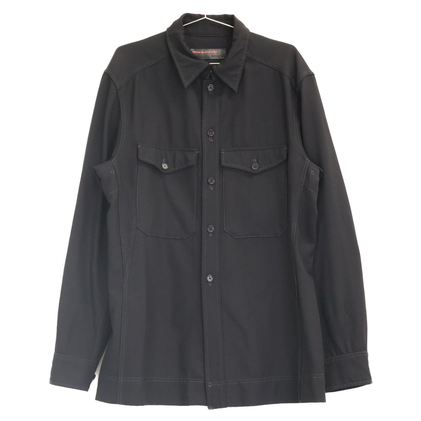 Prada Sport Black Virgin Wool 100 Work Shirt Jacket