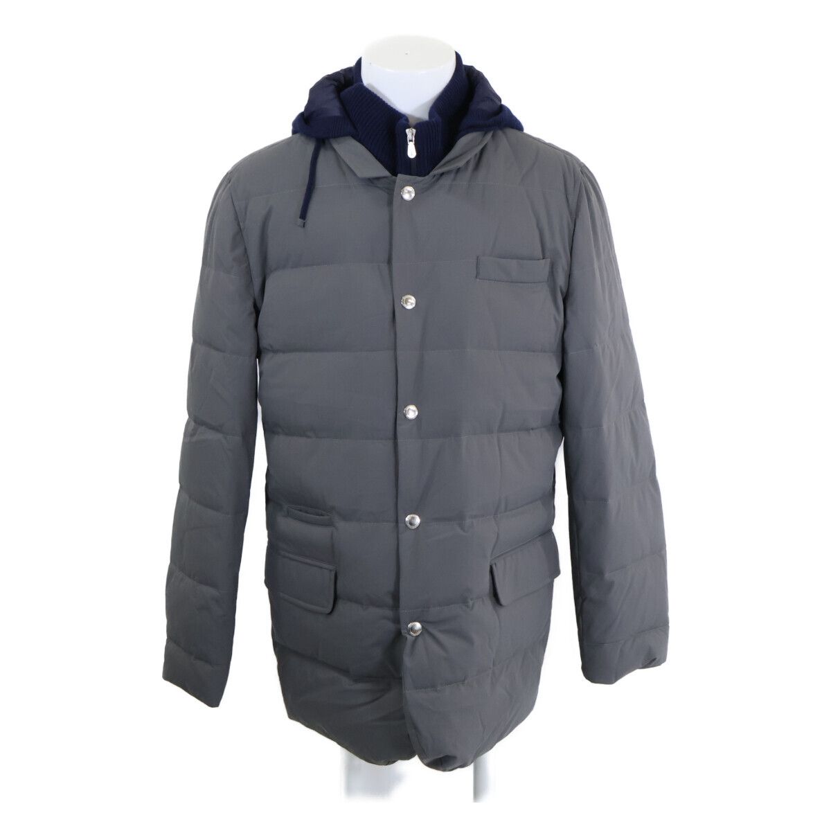 Brunello Cucinelli Wool Cashmere Knit Contrast Hooded Down Jacket
