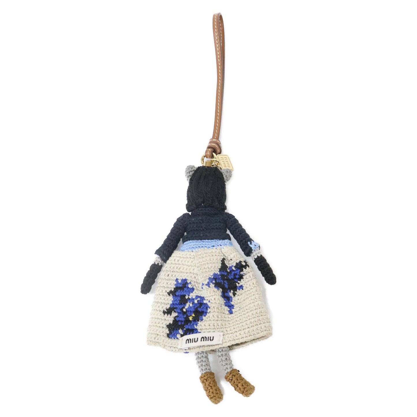 Miu Technical Yarn Trick Leather Strap Bag Charm — view 6