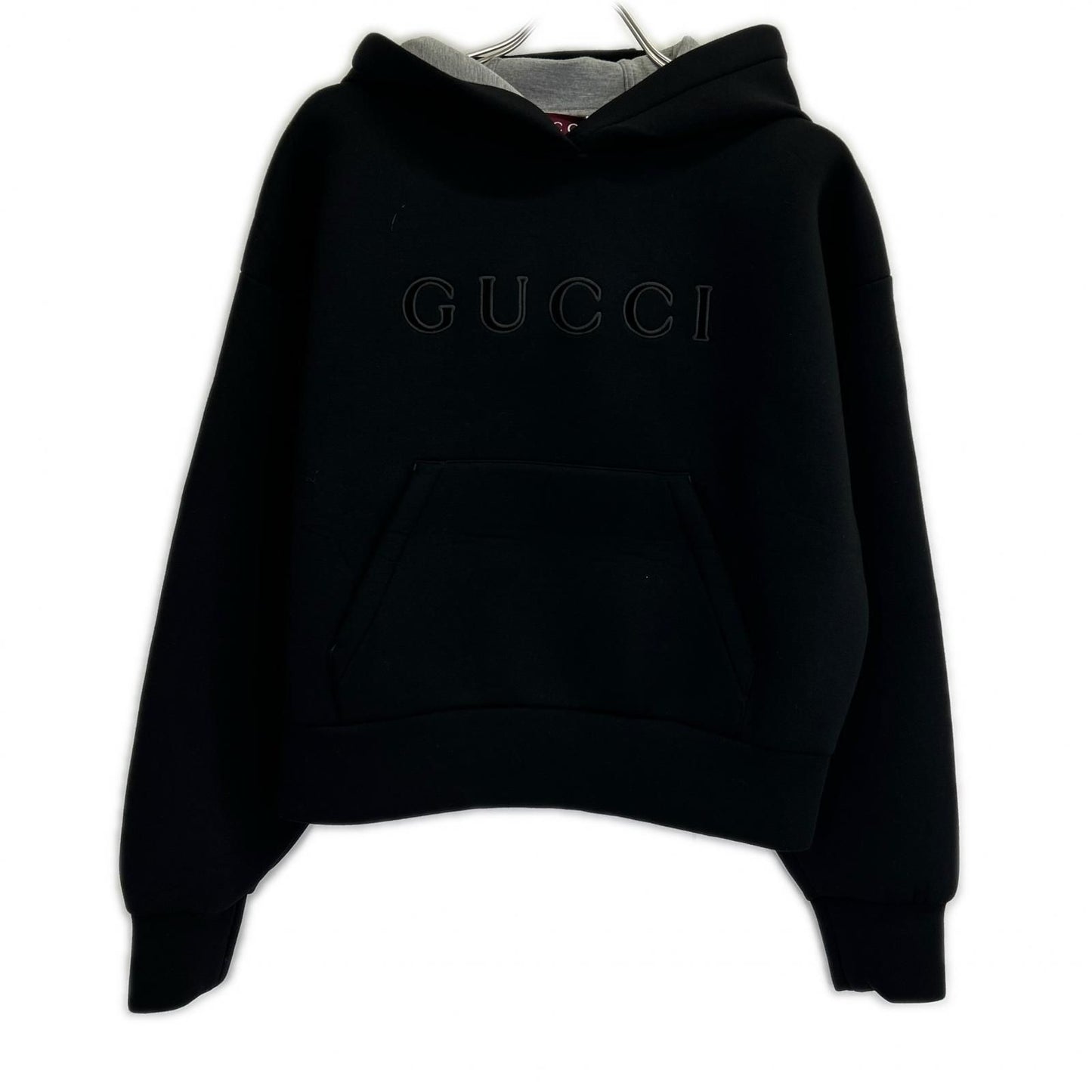 Gucci Black Viscose Front Logo Jersey Sweatshirt Hoodie