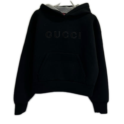 Gucci Black Viscose Front Logo Jersey Sweatshirt Hoodie