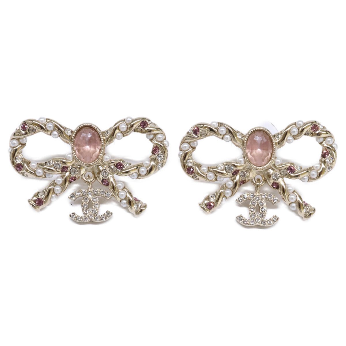Chanel Ribbon Motif CC Logo Earrings
