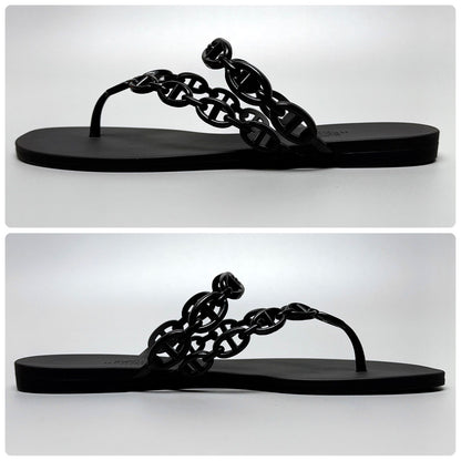 Hermes Island Sandals 38 Black Thong — view 6