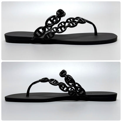 Hermes Island Sandals 38 Black Thong — view 5
