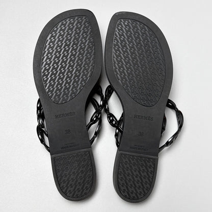 Hermes Island Sandals 38 Black Thong — view 7