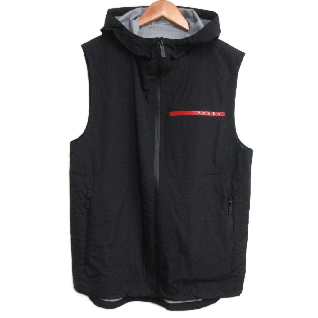 Prada Sport Linea Rossa Nylon Active Vest Hooded Rubber Logo 46 Black