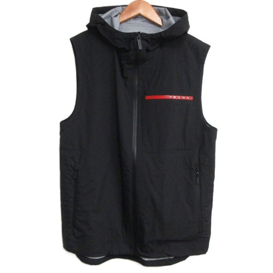 Prada Sport Linea Rossa Nylon Active Vest Hooded Rubber Logo 46 Black