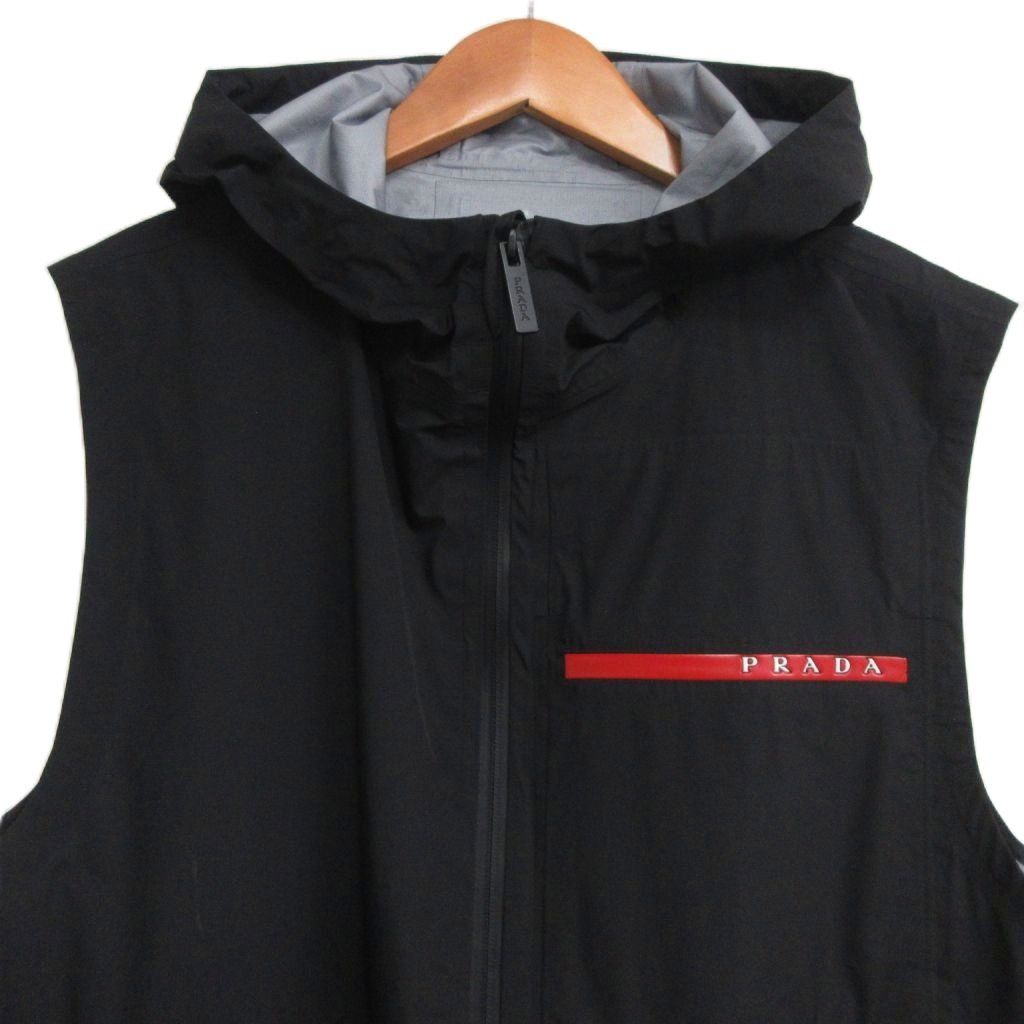 Prada Sport Linea Rossa Nylon Active Vest Hooded Rubber Logo 46 Black — view 3