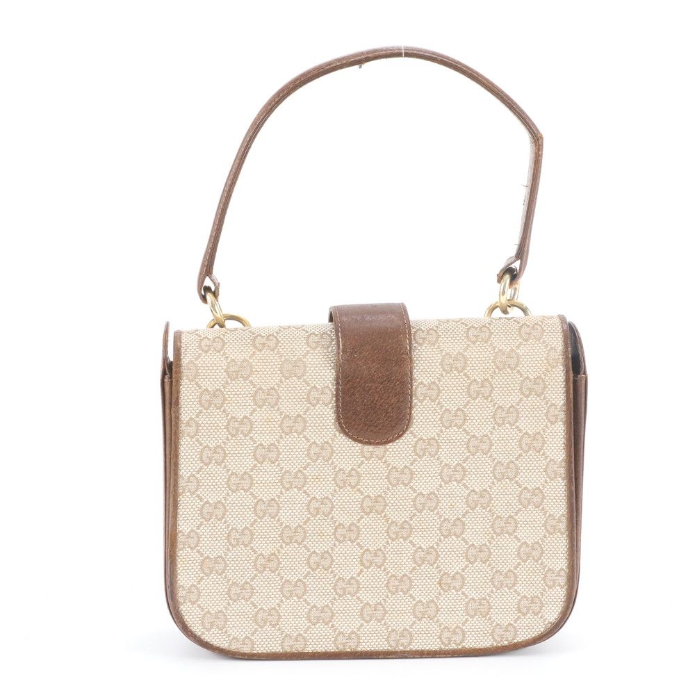 Gucci Vintage GG Canvas Leather Handbag Tote Beige Brown Eie — view 3