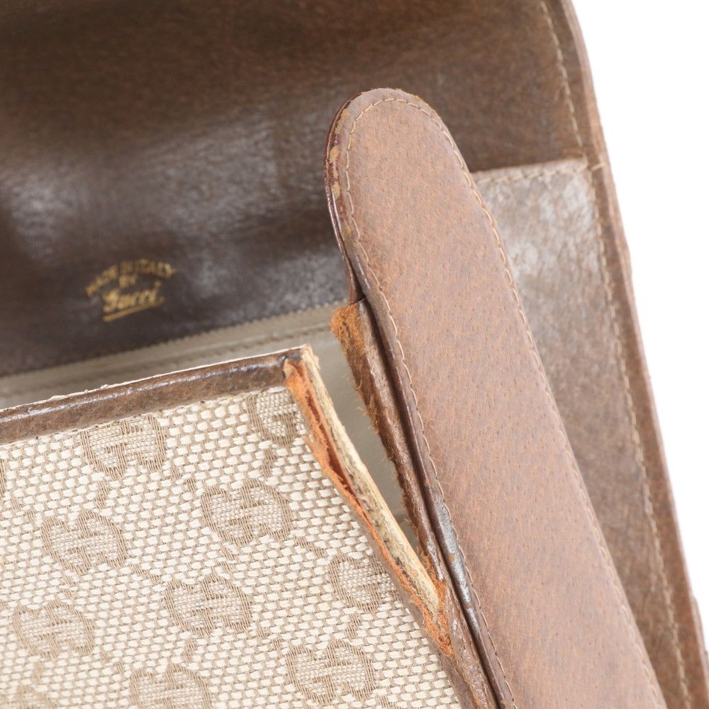 Gucci Vintage GG Canvas Leather Handbag Tote Beige Brown Eie — view 8