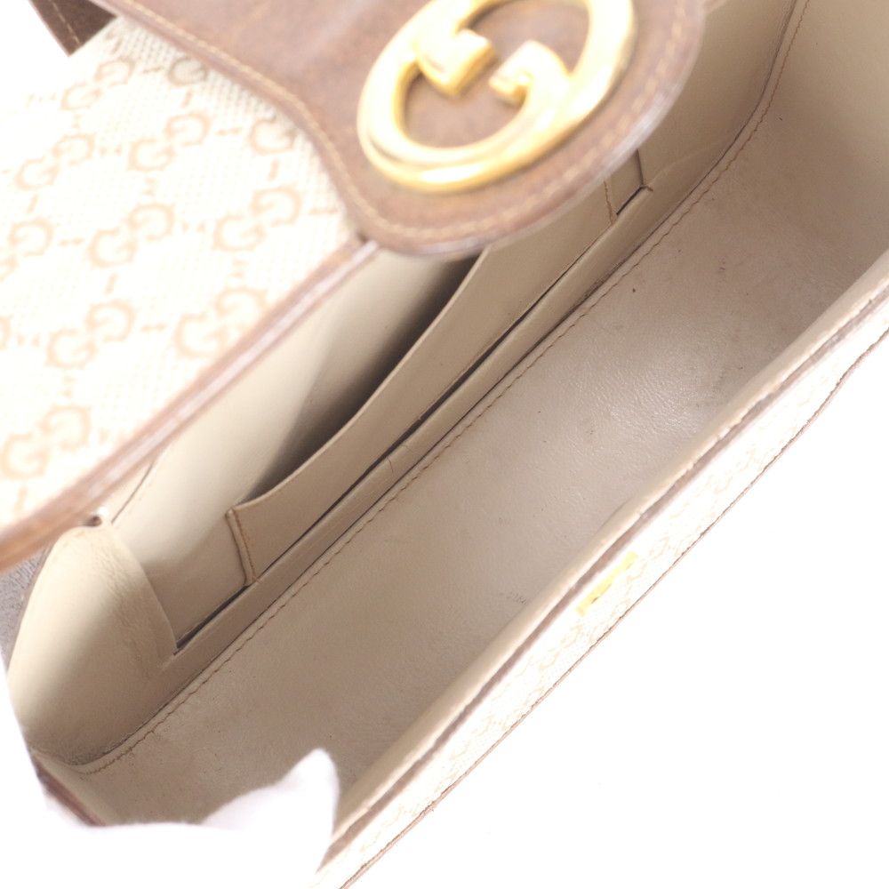 Gucci Vintage GG Canvas Leather Handbag Tote Beige Brown Eie — view 7