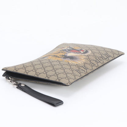 Gucci GG Supreme Tiger Leather Clutch Pouch Business Brown Eie — view 4