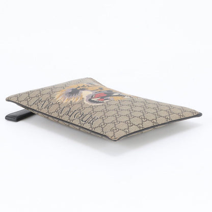 Gucci GG Supreme Tiger Leather Clutch Pouch Business Brown Eie — view 5