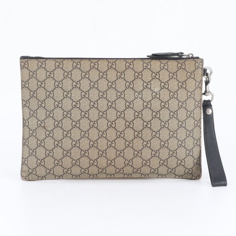 Gucci GG Supreme Tiger Leather Clutch Pouch Business Brown Eie — view 3