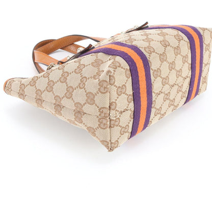 Gucci GG Canvas Charm Leather Handbag Tote Brown Efe — view 4