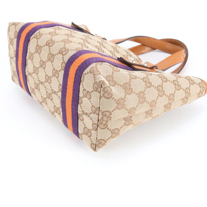 Gucci GG Canvas Charm Leather Handbag Tote Brown Efe — view 5