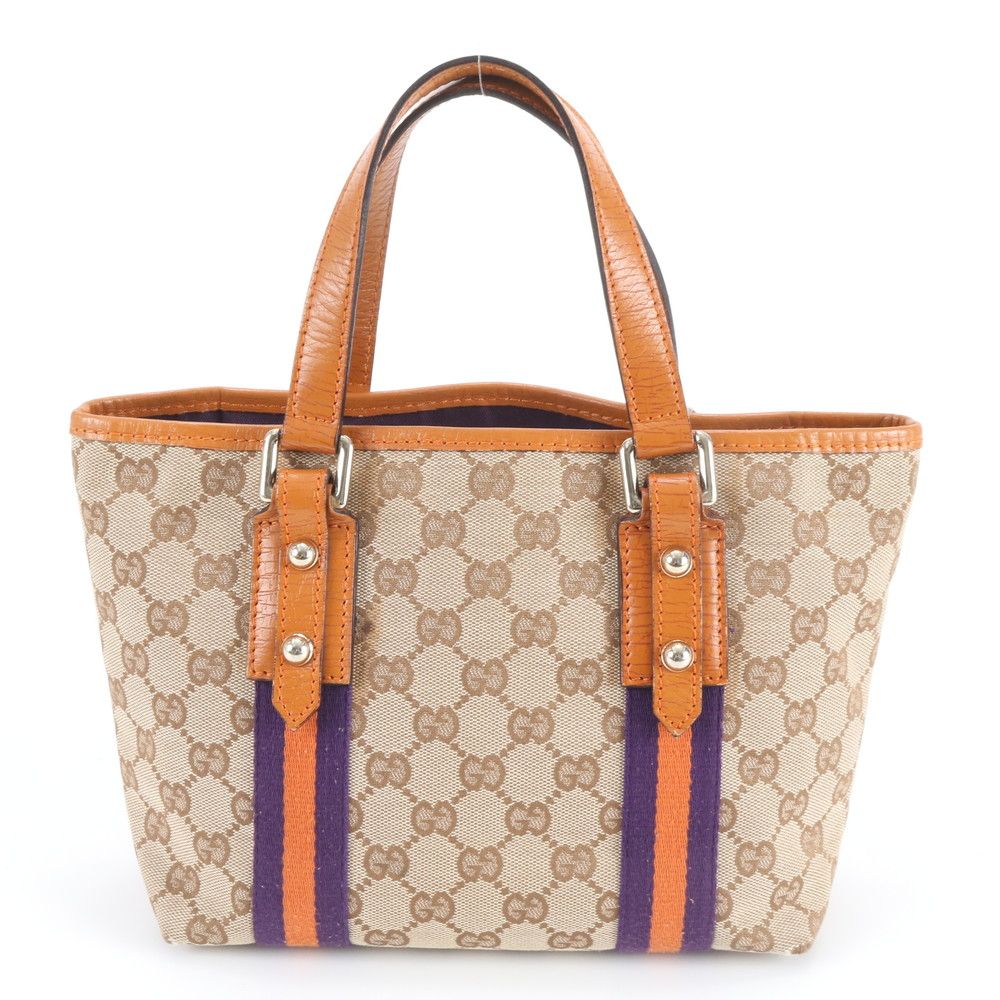 Gucci GG Canvas Charm Leather Handbag Tote Brown Efe — view 3