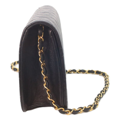 Chanel Black Lamb Single Full Flap Push Lock Quilted 24 Chain Shoulder Bag — view 2