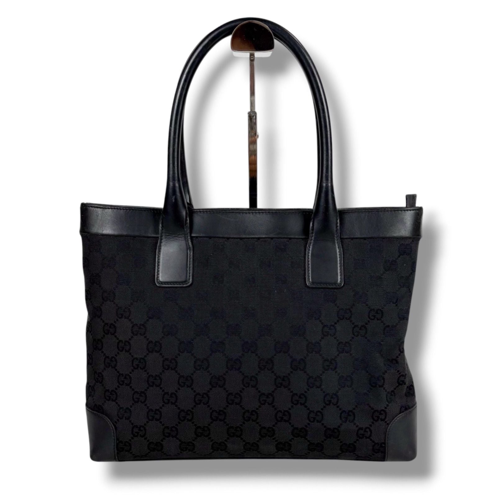 Gucci GG Canvas Tote Leather Black Shoulder Handbag — view 3