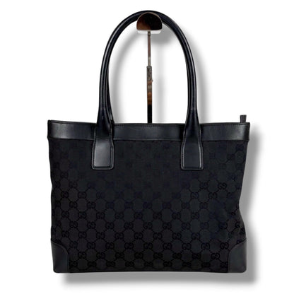 Gucci GG Canvas Tote Leather Black Shoulder Handbag — view 3