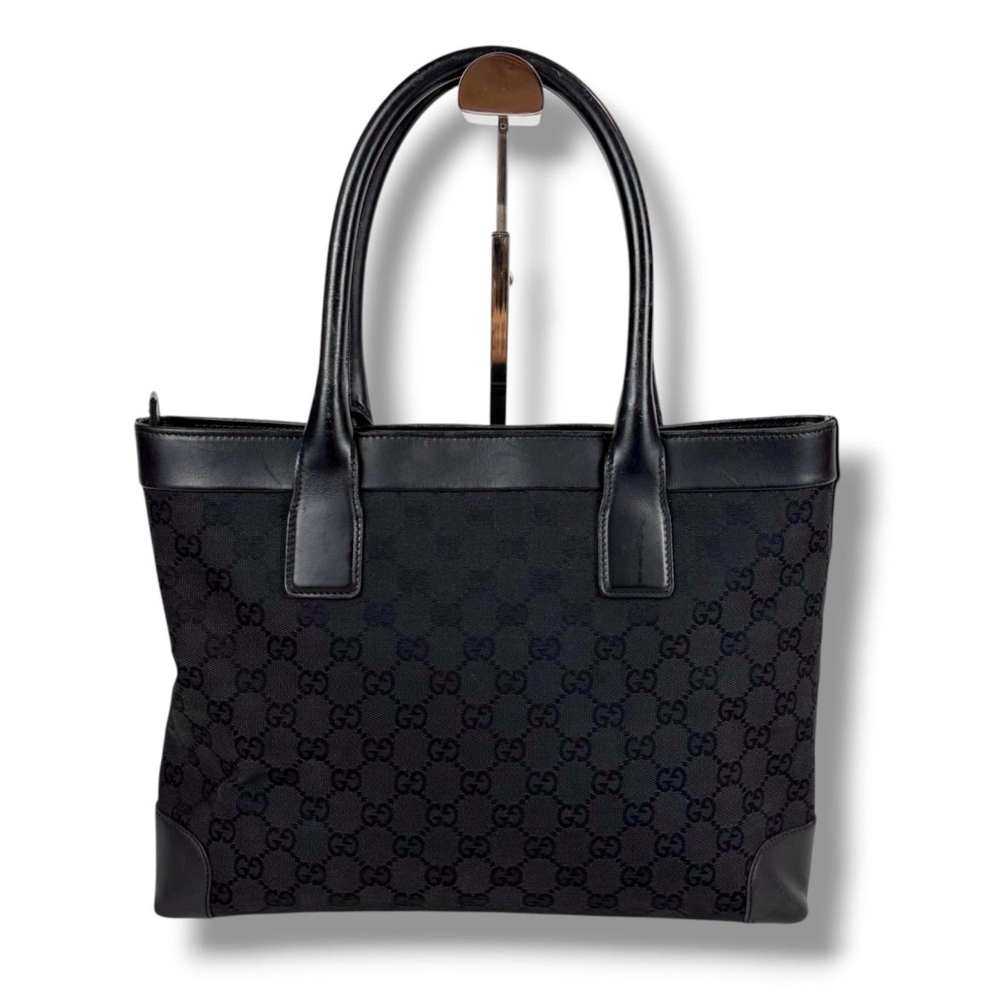 Gucci GG Canvas Tote Leather Black Shoulder Handbag — view 2