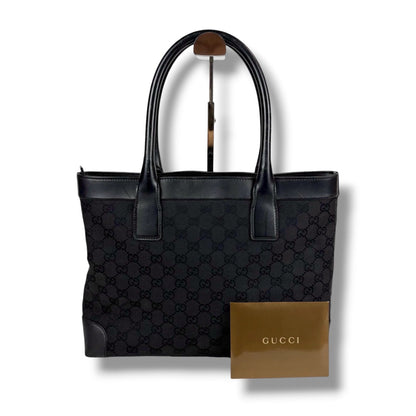 Gucci GG Canvas Tote Leather Black Shoulder Handbag