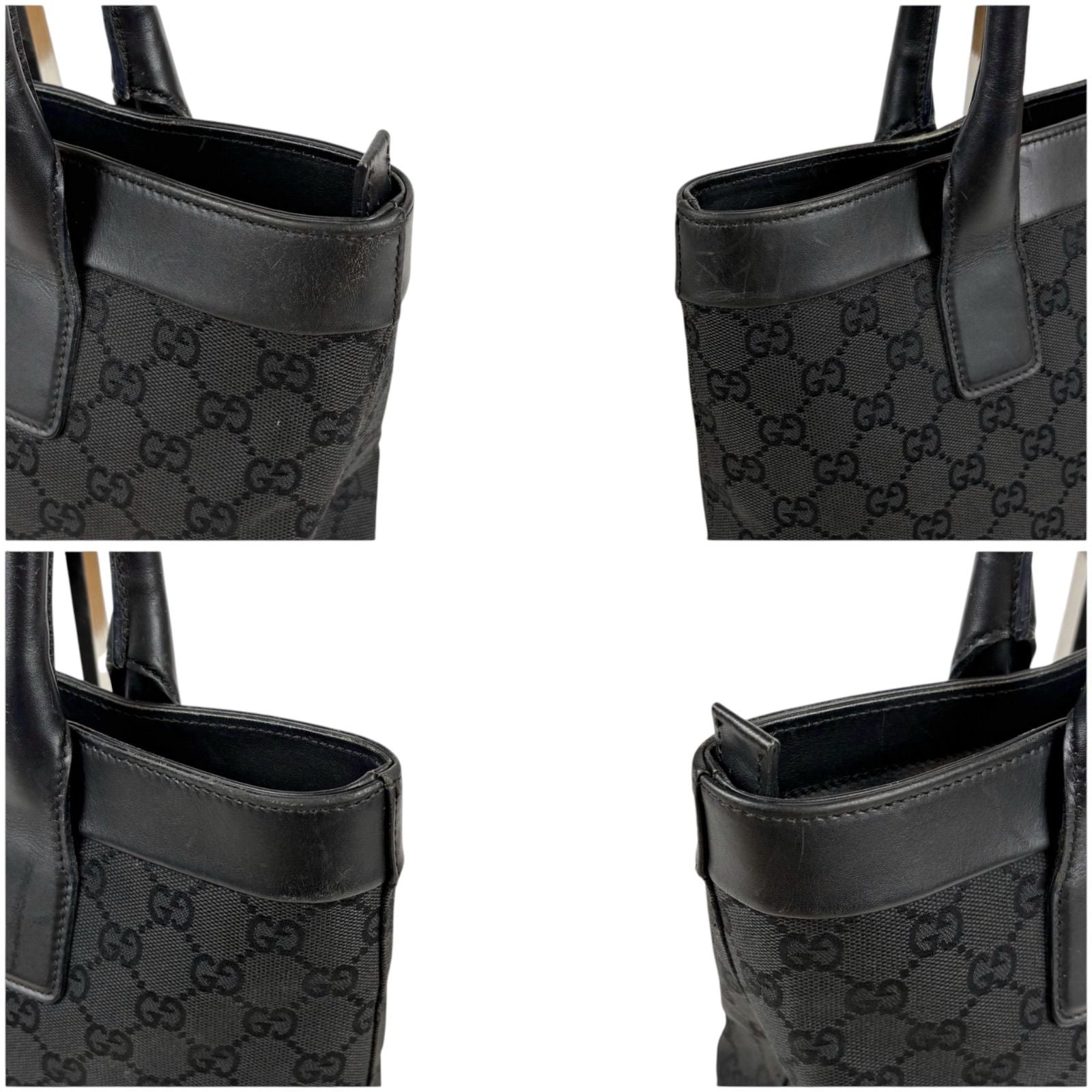 Gucci GG Canvas Tote Leather Black Shoulder Handbag — view 5