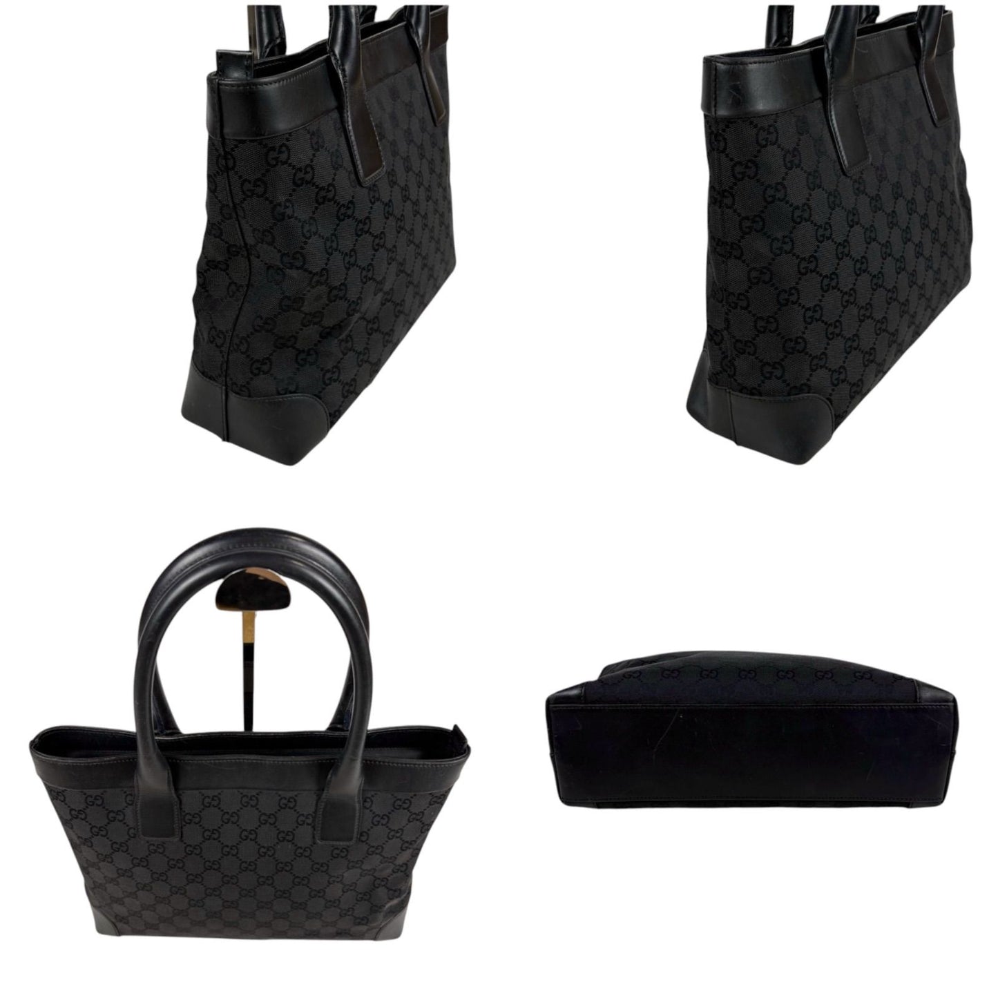 Gucci GG Canvas Tote Leather Black Shoulder Handbag — view 4