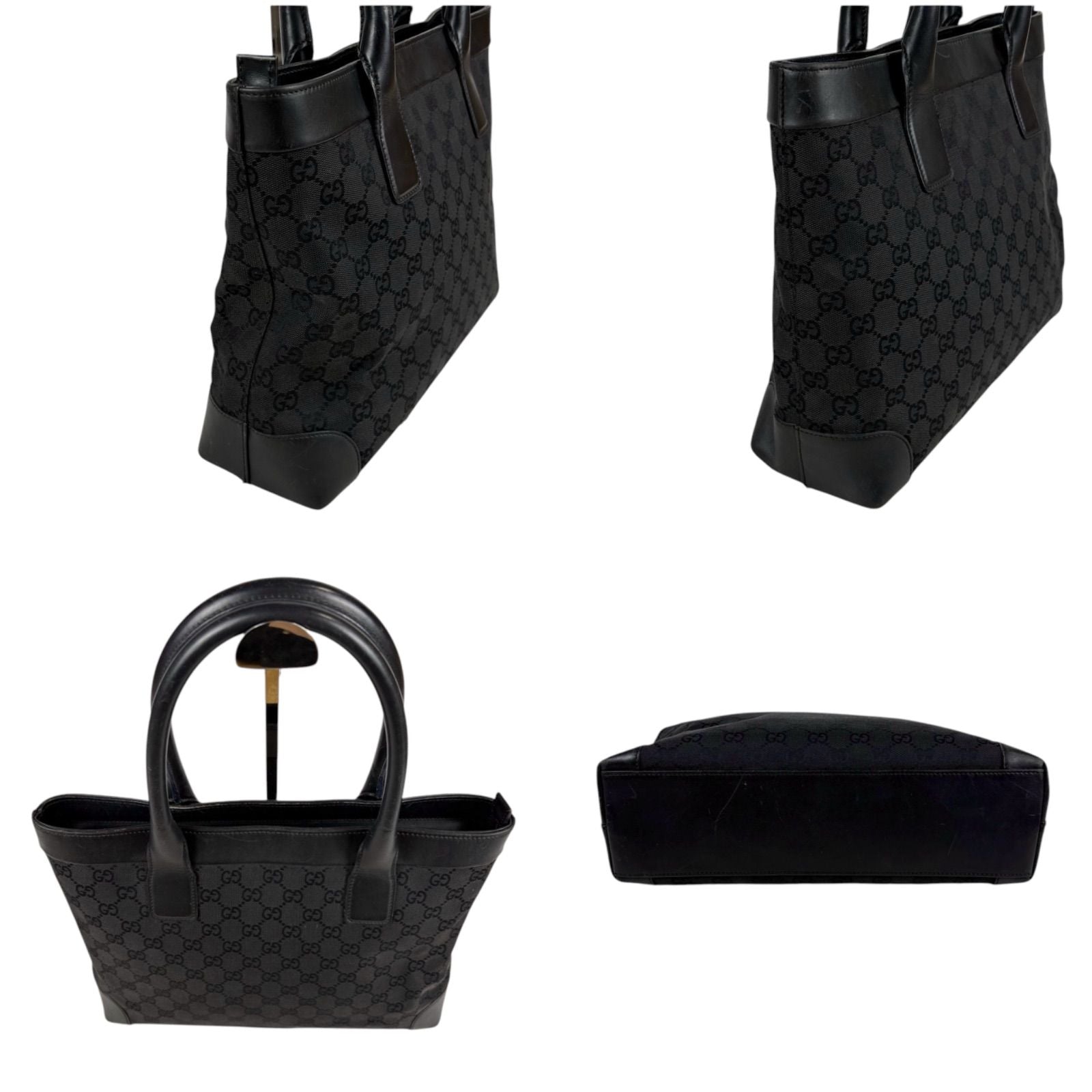 Gucci GG Canvas Tote Leather Black Shoulder Handbag — view 4