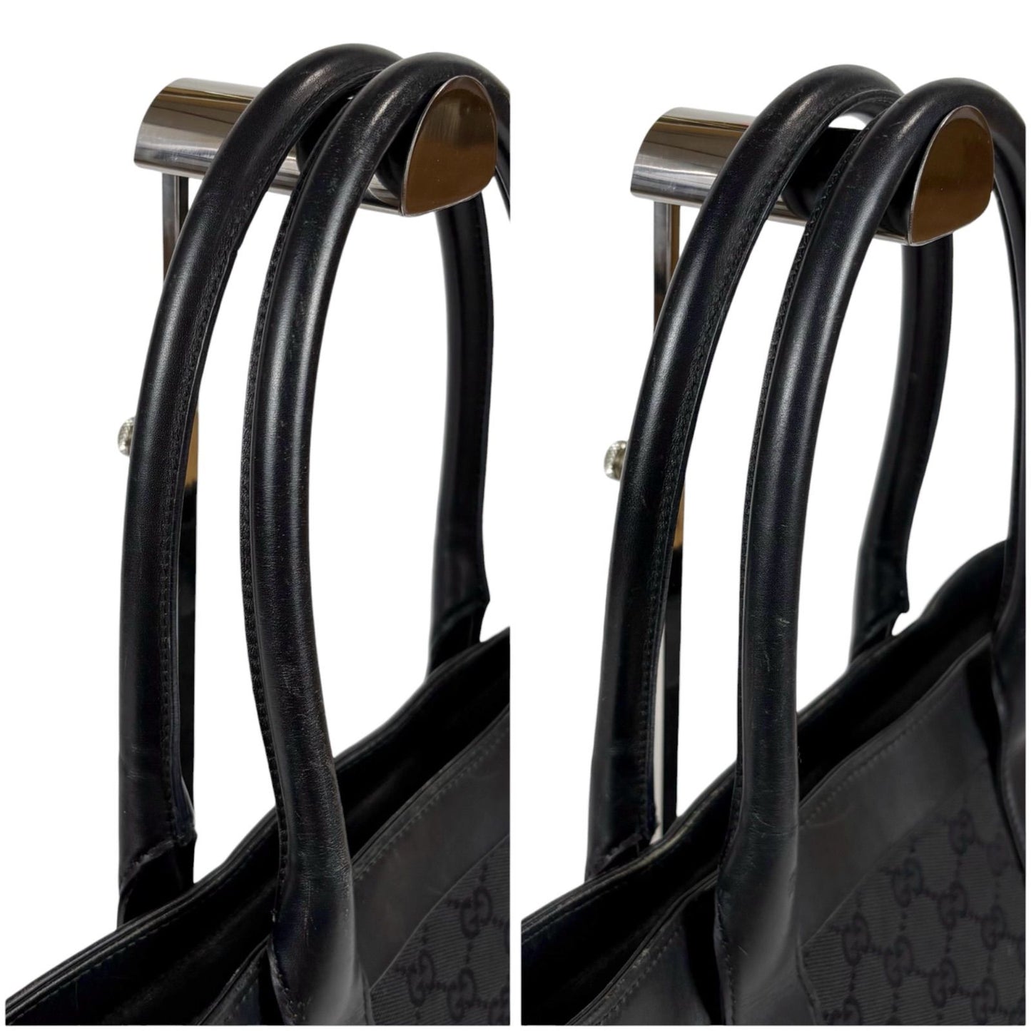 Gucci GG Canvas Tote Leather Black Shoulder Handbag — view 7