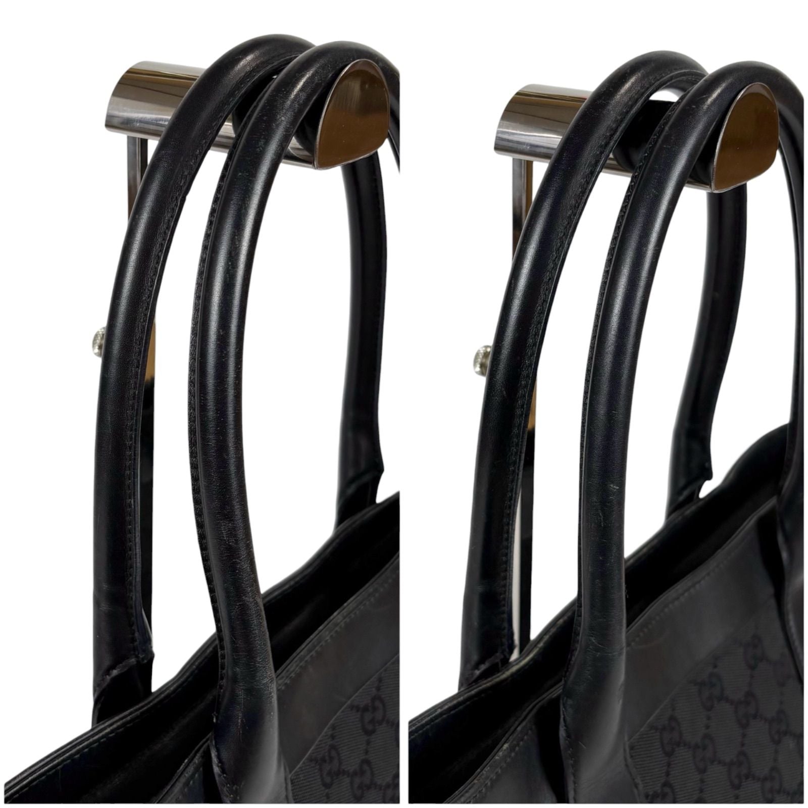 Gucci GG Canvas Tote Leather Black Shoulder Handbag — view 7