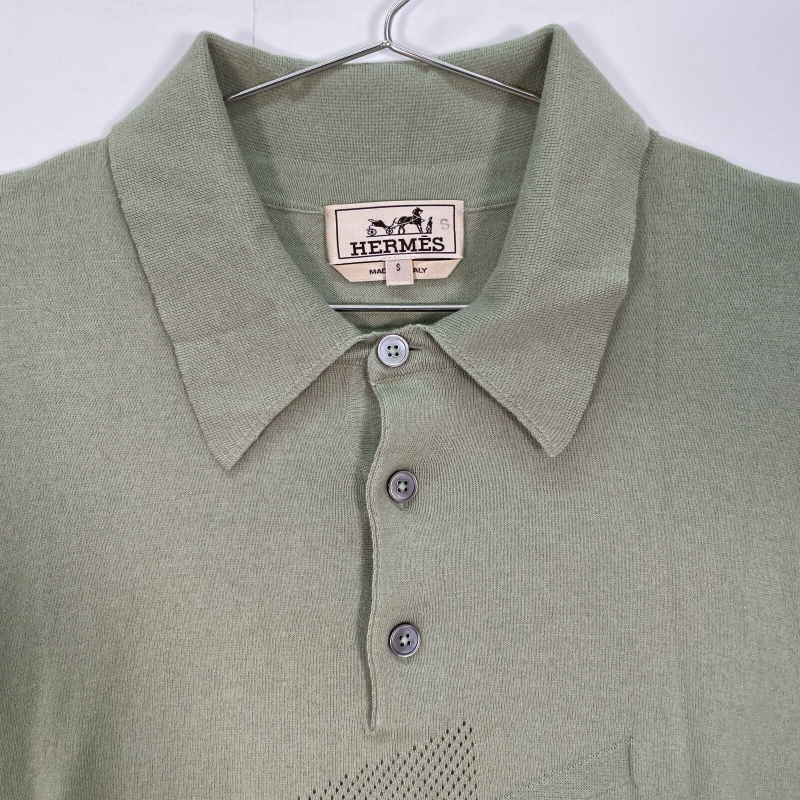 Hermes Green Cotton Wool Short Sleeve Knit Polo Shirt — view 7