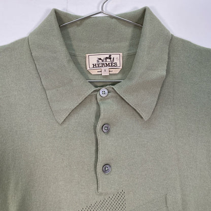 Hermes Green Cotton Wool Short Sleeve Knit Polo Shirt — view 7