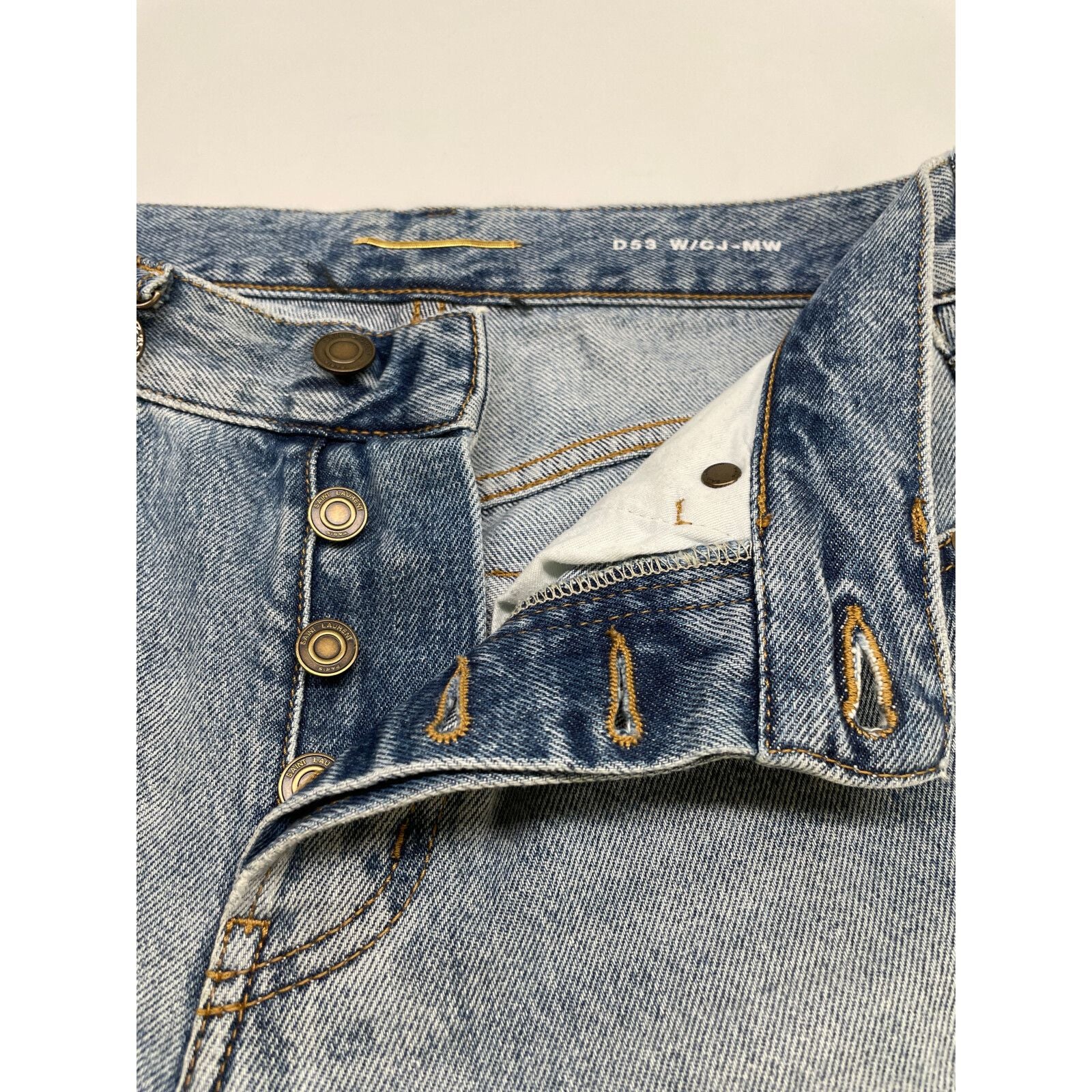 Saint Laurent Paris Light Blue Cotton YSL Logo Charm Denim Pants 24 — view 3