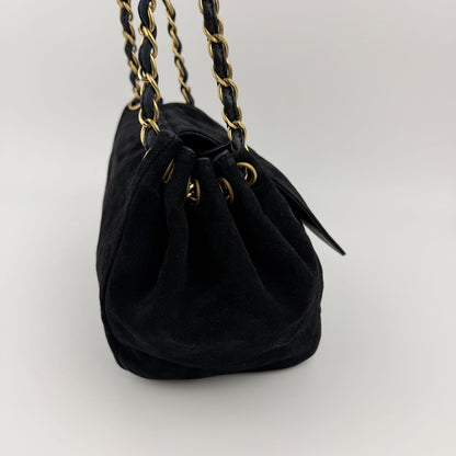 Chanel CC Logo Chain Shoulder Bag Crossbody Black Suede Vintage — view 6