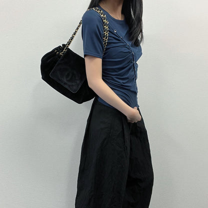 Chanel CC Logo Chain Shoulder Bag Crossbody Black Suede Vintage — view 2