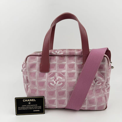 Chanel CC Logo New Travel Shoulder Bag Pink Nylon Vintage