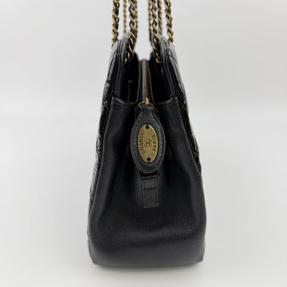 Chanel CC Logo Quilted Chain Shoulder Bag Black Enamel Vintage — view 7