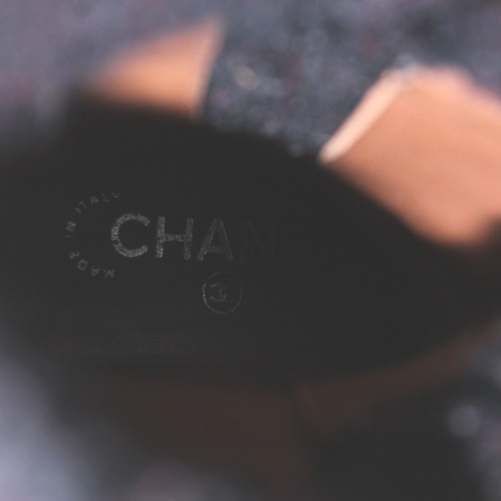Chanel Lace Up Combat Boots Middle Heels Leather CC Logo Embroidery 37 Brown BB — view 7